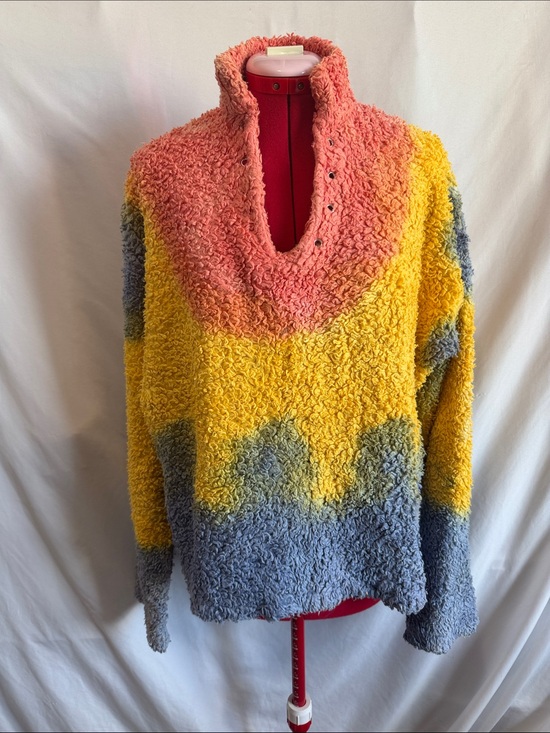 MNML Sweaters - MNML Colorblock Sherpa Pullover in Pink, Yellow & Gray